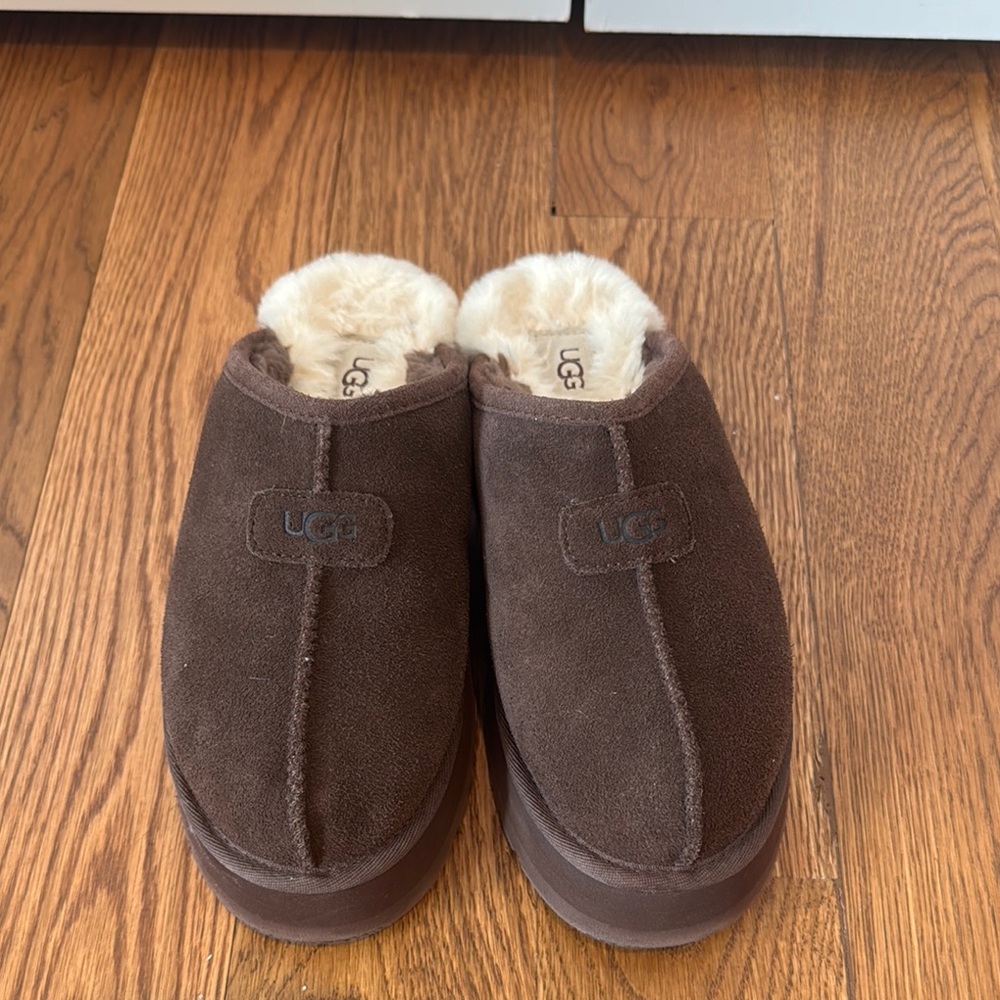 UGG Brown Suede Slippers with Fur Lining
